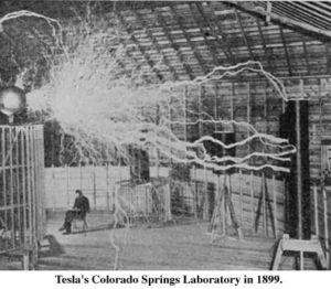 Tesla and his original Tesla Coil